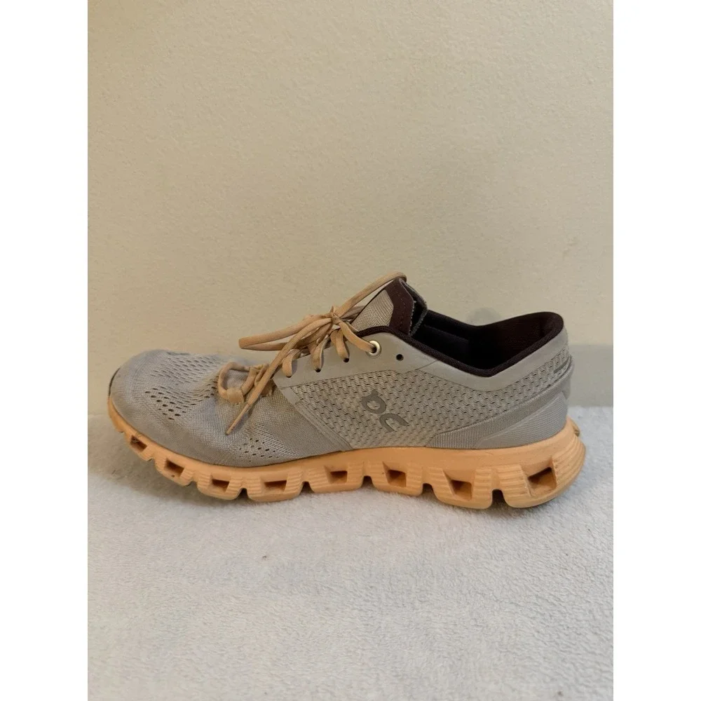 On Cloud X Silver Almond Womens Size W 9.5 Gray Peach Running Shoes Sneakers